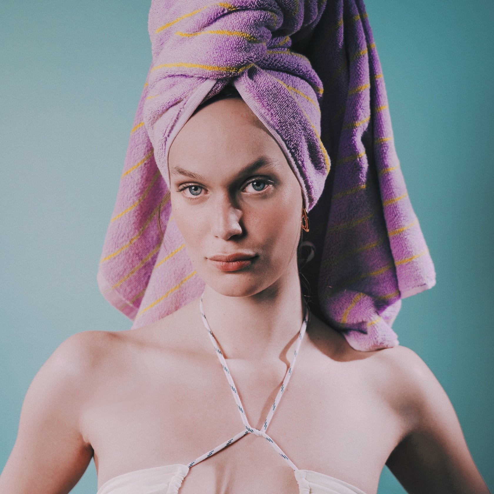 Naram Guest Towel, Lilac/Neon Yellow