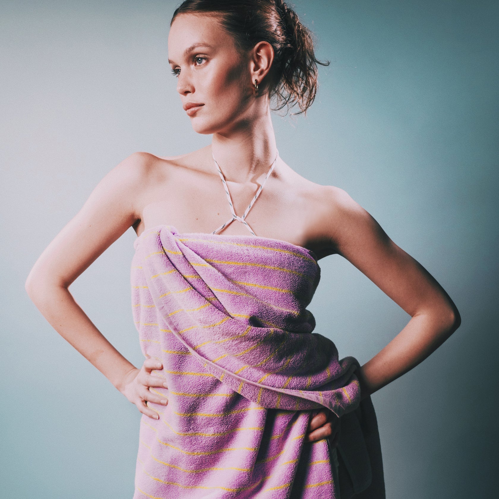 Naram Guest Towel, Lilac/Neon Yellow