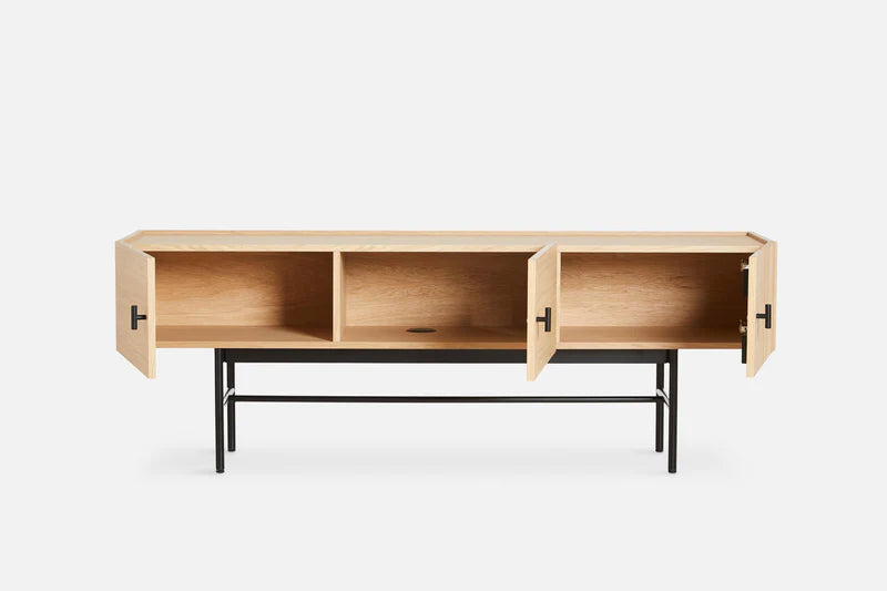 Array Low Sideboard (150 cm), White pigmented Oak with Black Painted Metal Legs
