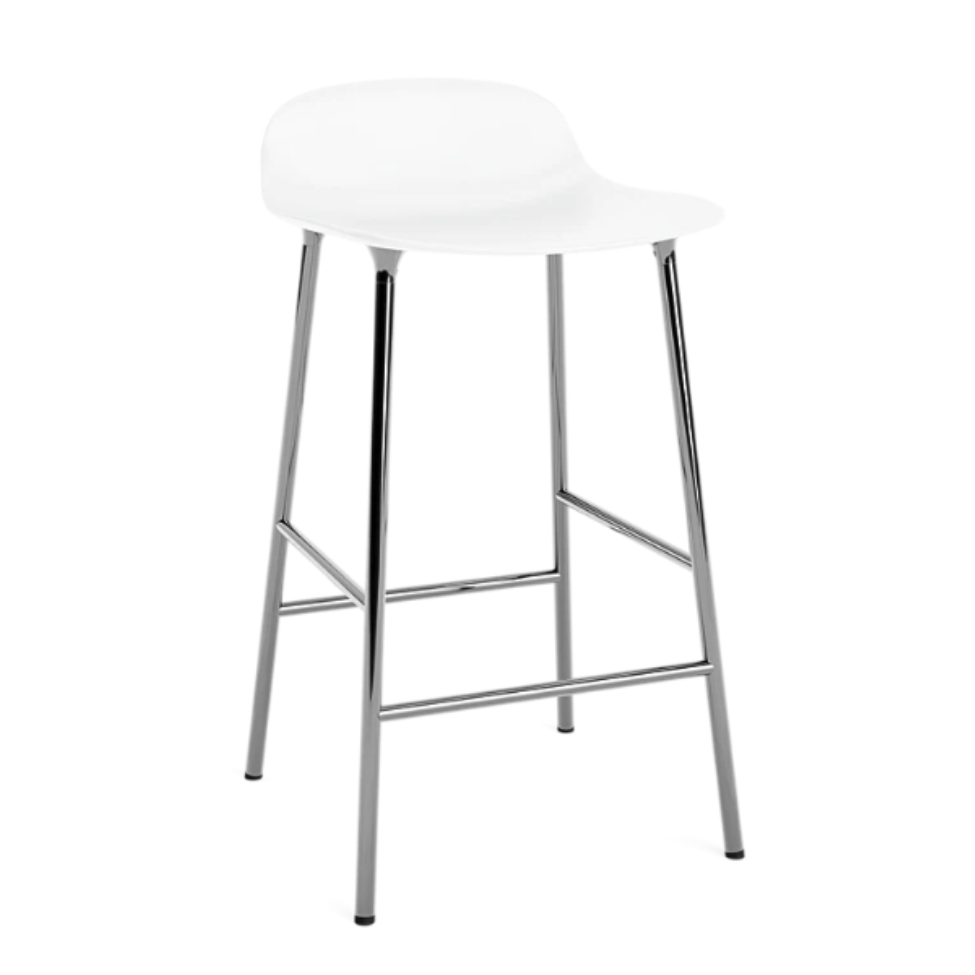 Form Stool, 65cm, White Seat, Chrome Base