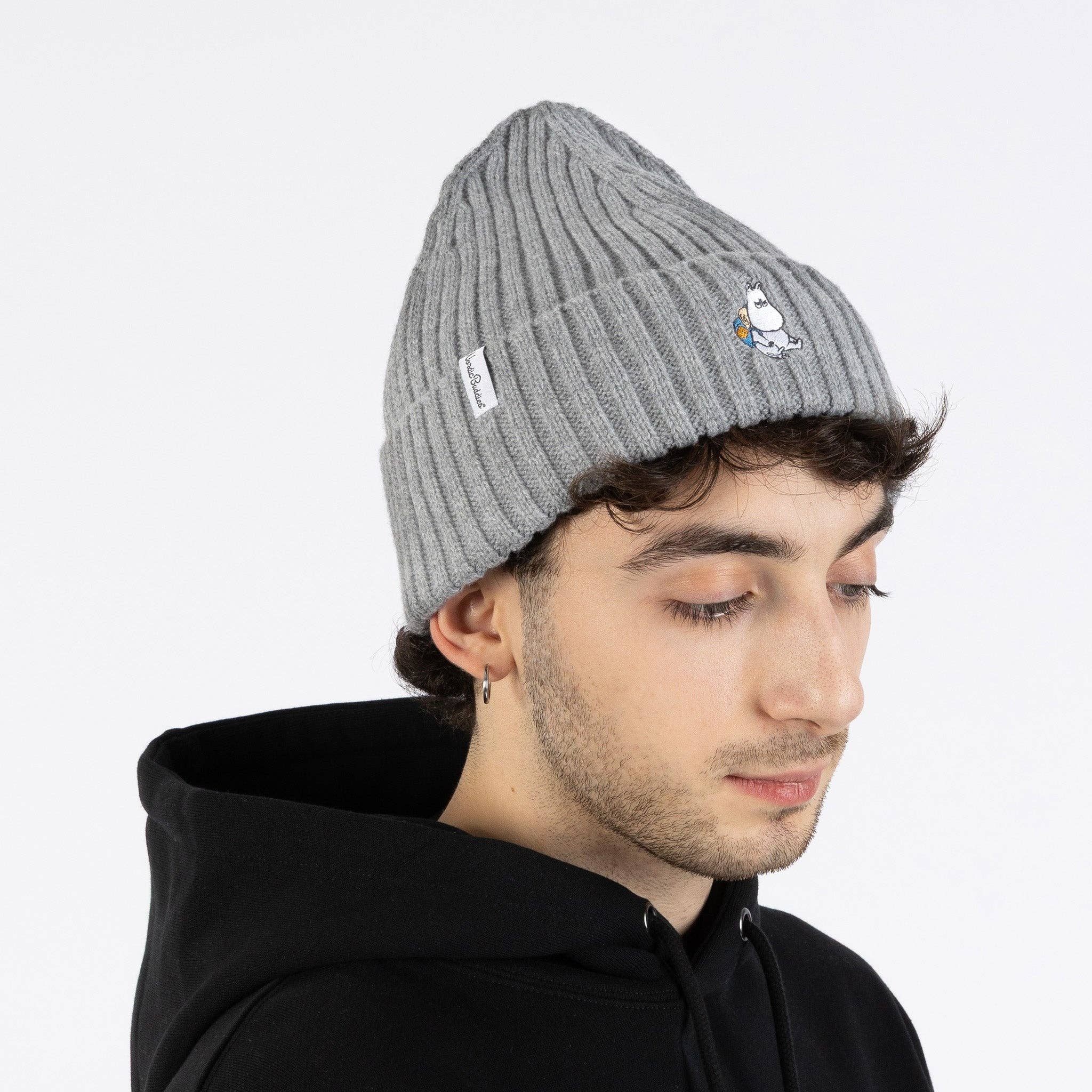 Moomintroll Embroidery Beanie, grey