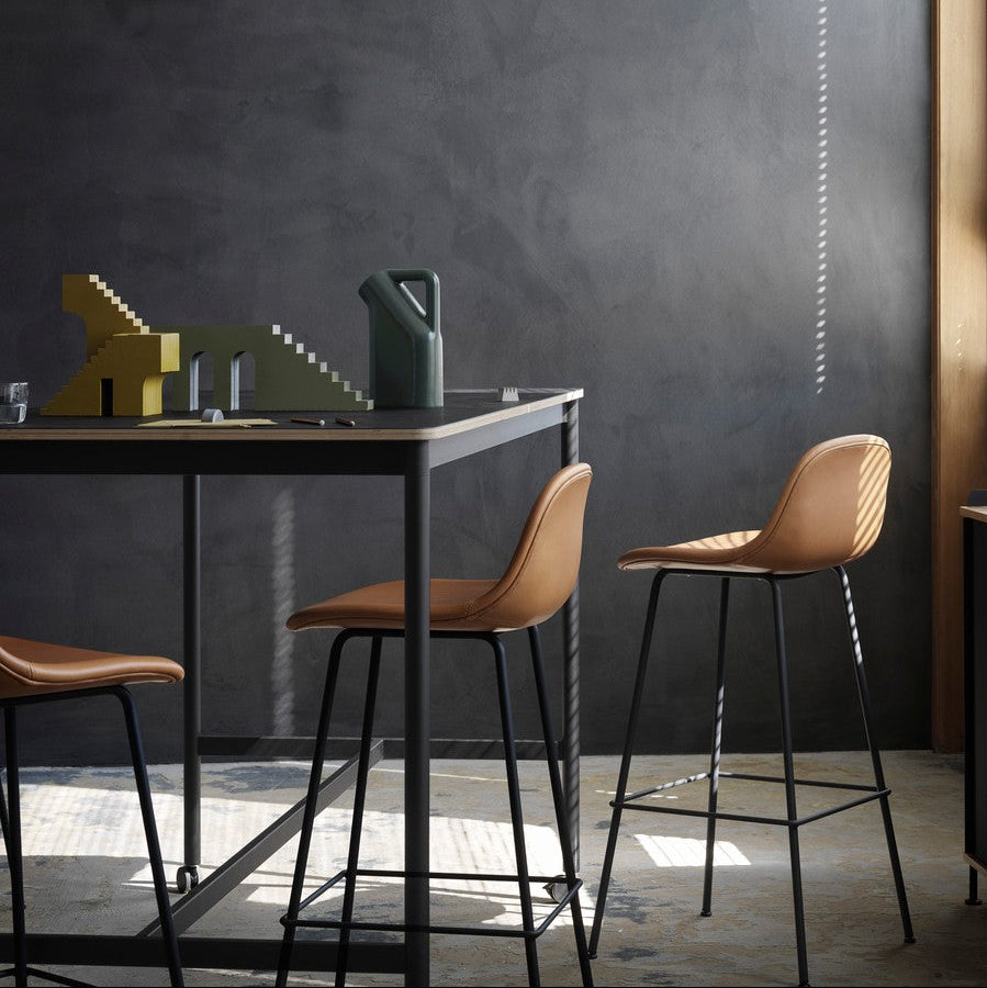 Fiber Stool 65 cm, With Backrest, Wood Base White/ Oak