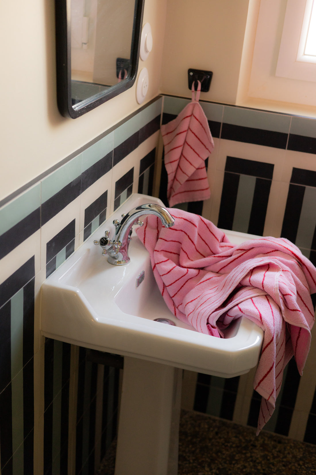 Naram Bathsheet, Baby Pink/Ski Patrol red