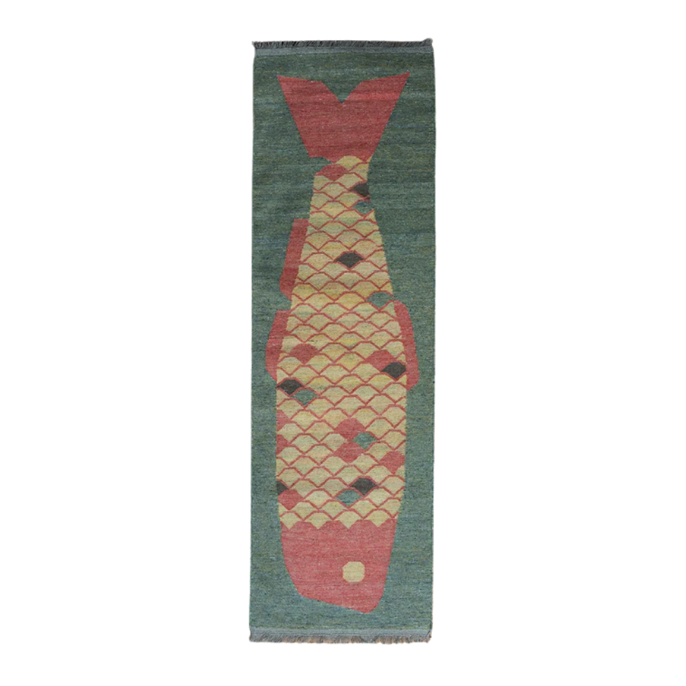 Lucky Fish Rug, 2'6" x 9', Gold