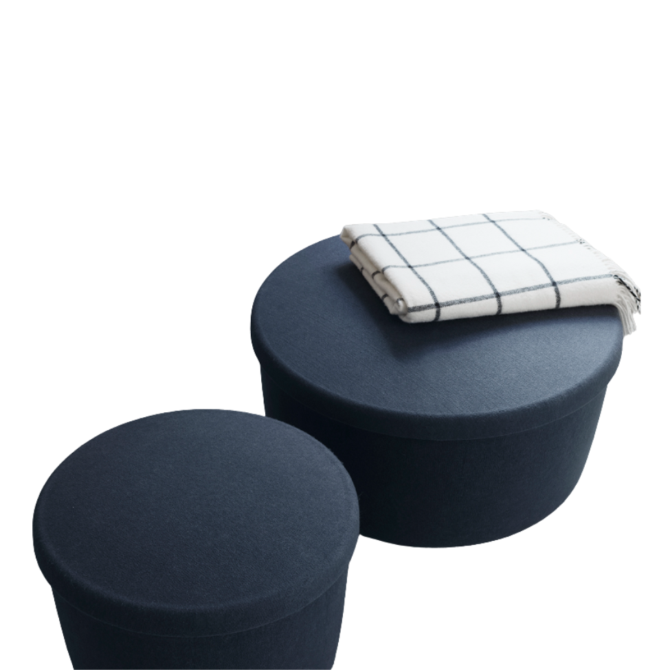 Hide Storage Pouf Small, Steel Blue