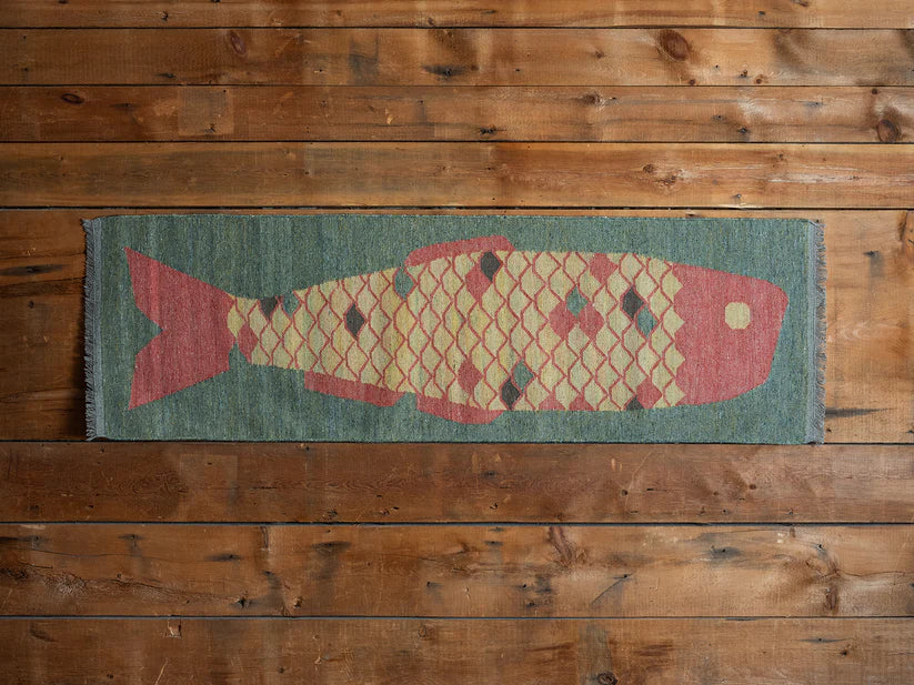 Lucky Fish Rug, 2'3x7', Gold