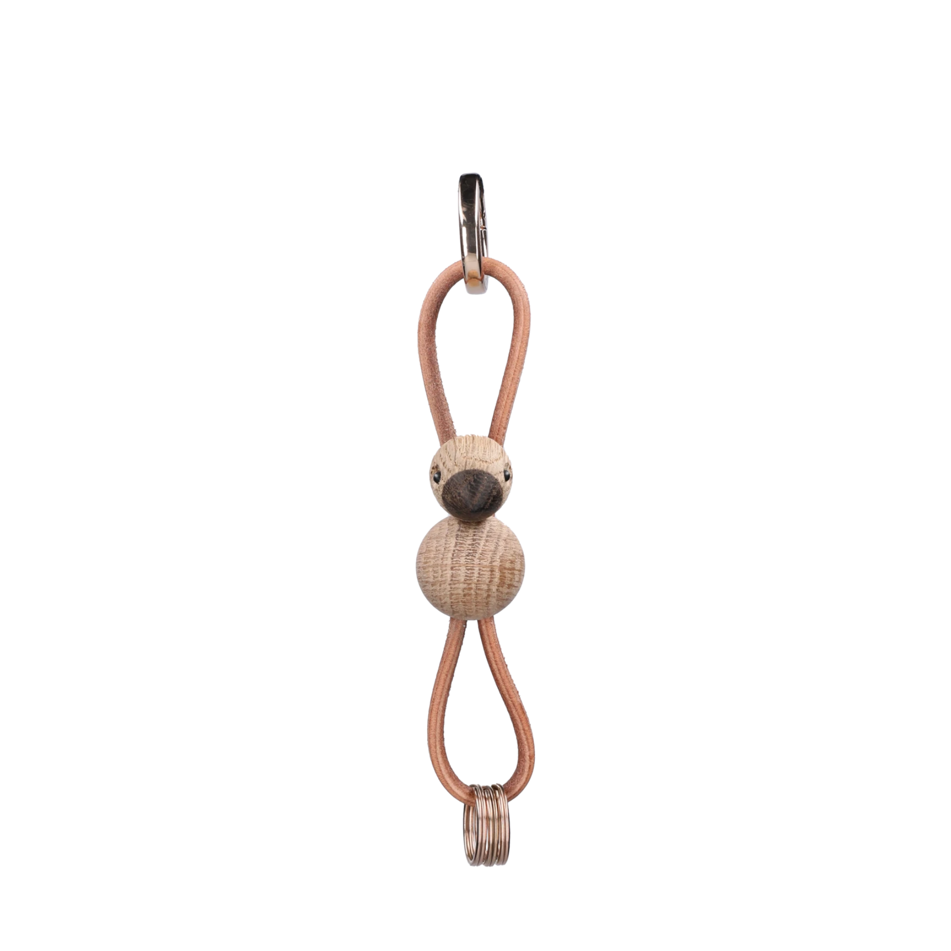 Bird Golden Metal Keychain with Natural Leather Oak