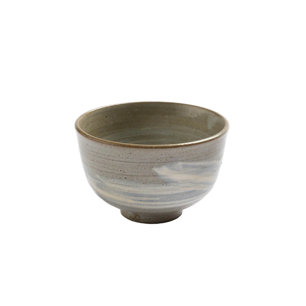 Japanese Matcha Bowl, Grey w/ White