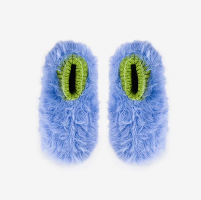 Fur Knit Sock Slippers, Periwinkle XL