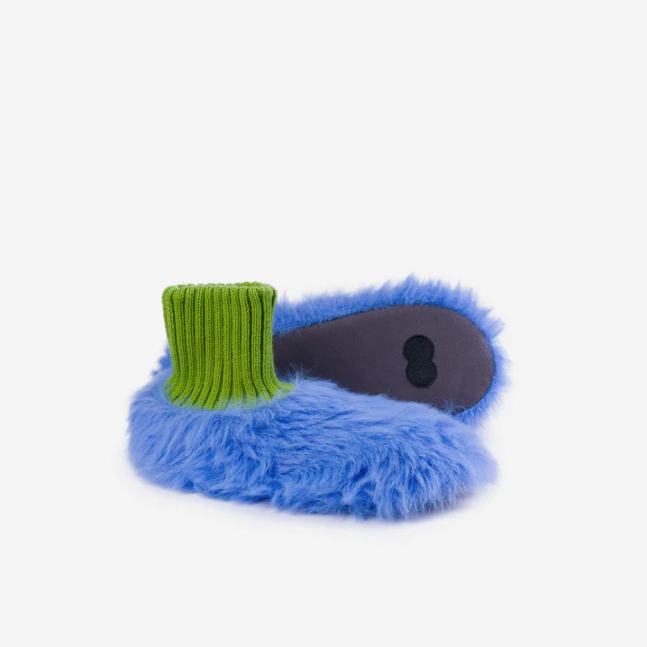 Fur Knit Sock Slippers, Periwinkle XL