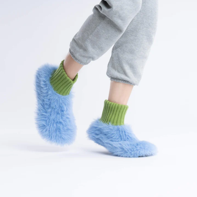 Fur Knit Sock Slippers, Periwinkle XL