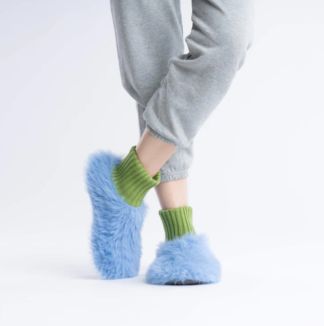 Fur Knit Sock Slippers, Periwinkle XL