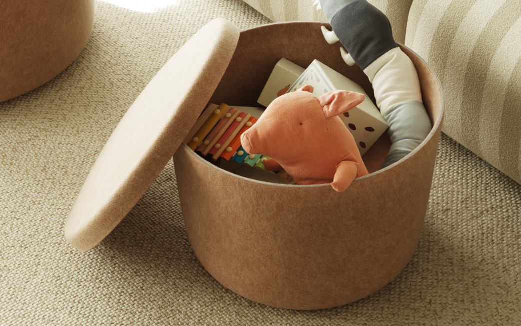 Hide Storage Pouf Small, Steel Blue