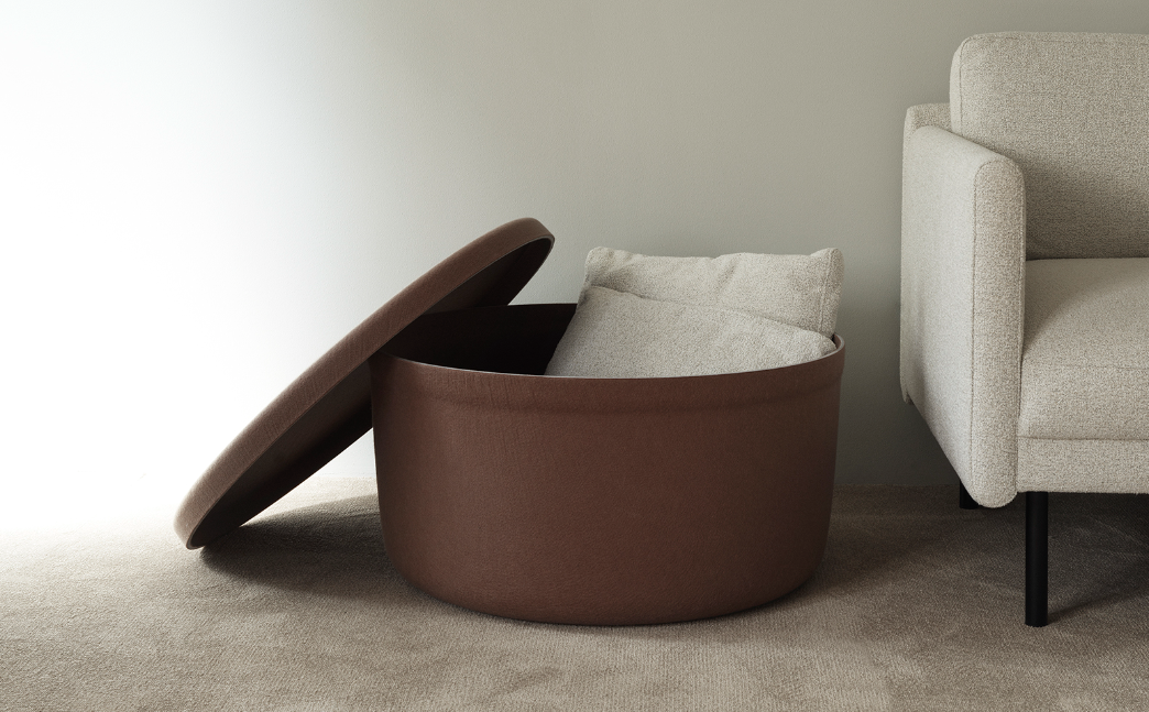 Hide Storage Pouf Small, Steel Blue