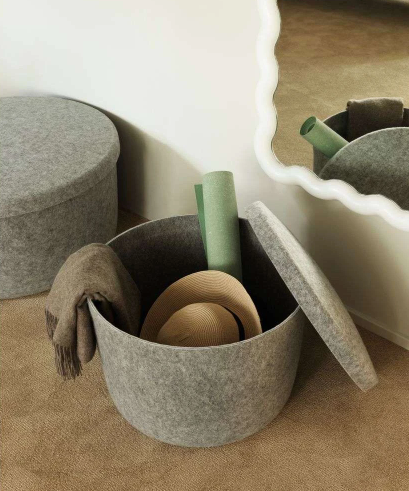 Hide Storage Pouf Small, Steel Blue
