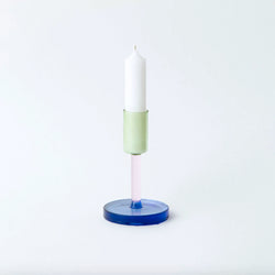 Glass Candlestick - Med - Green / Pink / Blue