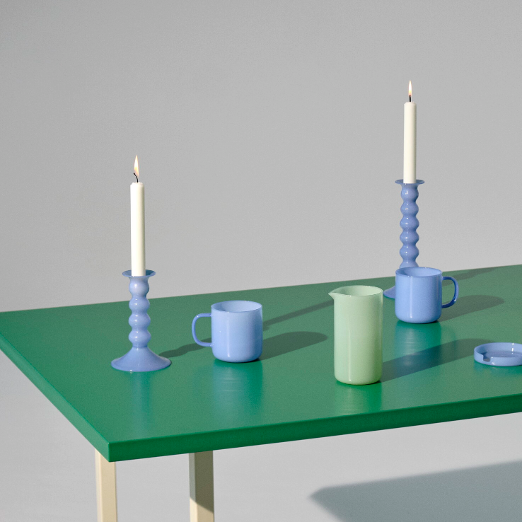 Wavy Candleholder, Medium, Jade Light Blue