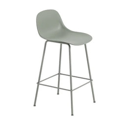 Fiber Stool with Backrest, Tube Base, 65cm, Dusty Green