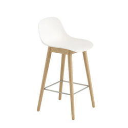 Fiber Stool 65 cm, With Backrest, Wood Base White/ Oak