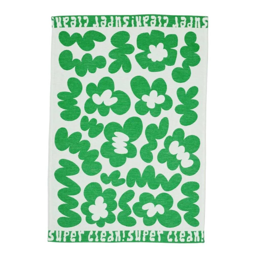 Super Clean Flowers Green/Natural Tea Towel