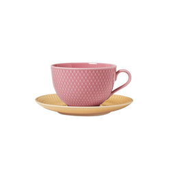 Rhombe Teacup+Saucer, Rose/Sand