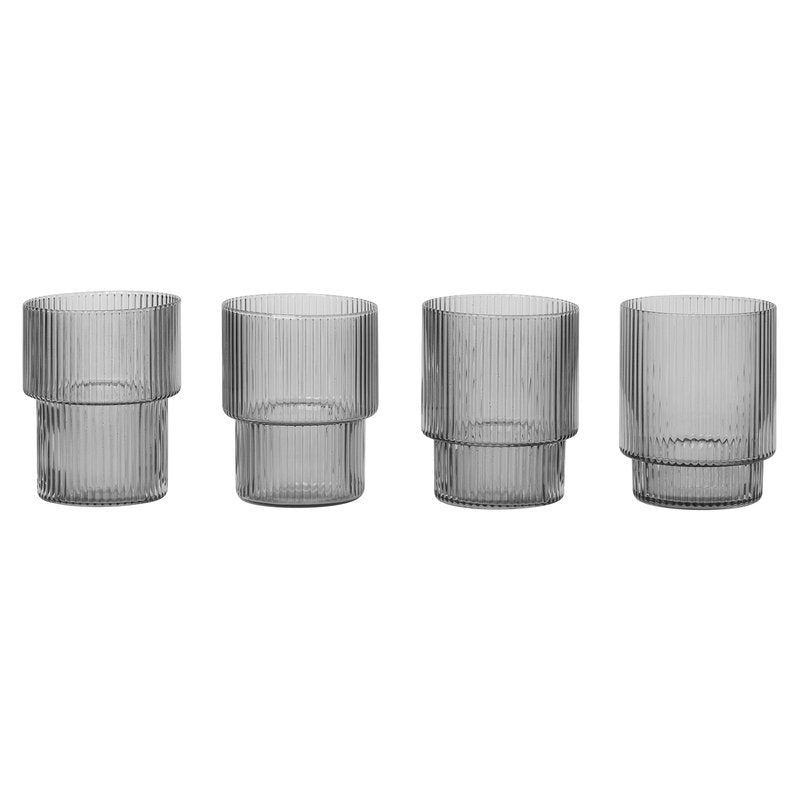 Ripple Glass, 8.8cm, Smoked, Set of 4