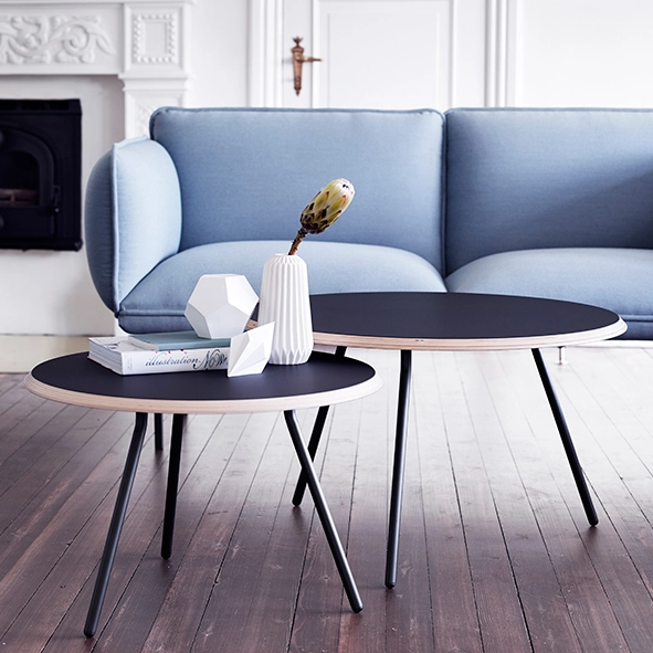 Soround Coffee Table, Black Top/Wood edge, 75cm W x 40cm H