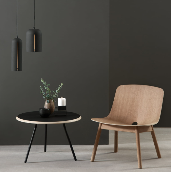 Soround Coffee Table, Black Top/Wood edge, 75cm W x 40cm H