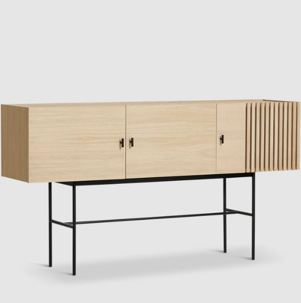 Array Sideboard (180 cm), White Pigmented Lacquered Oak With Black Painted Metal Legs