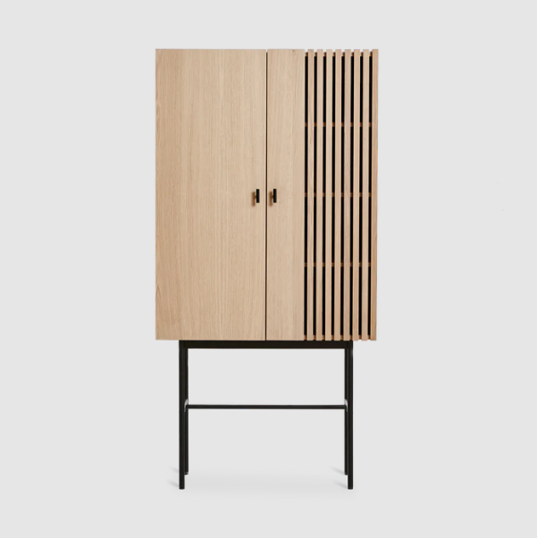Array Highboard (80cm), White Pigmented Oak With Black Metal Legs