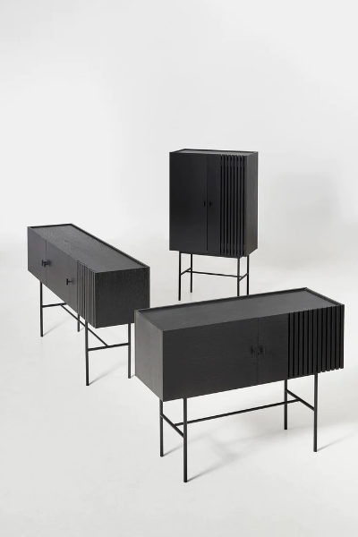 Array Highboard (80 cm), Black Painted Oak and Metal Legs