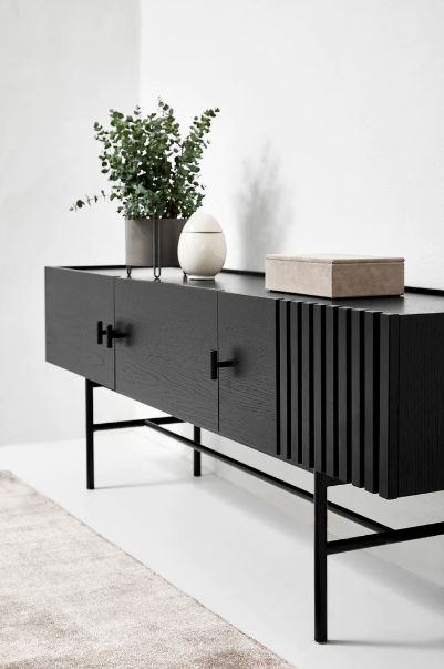 Array Wall-Mounted Sideboard (150 cm), Black Painted Oak with Black Metal Wall Mount