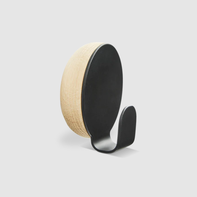 Haak Hook, Black Painted Metal and Solid Oak