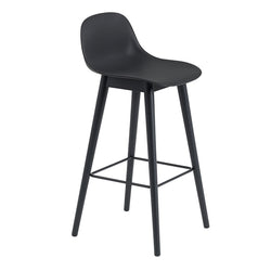 Fiber Stool, Black/Black Wood Base, With Backrest, 75 cm