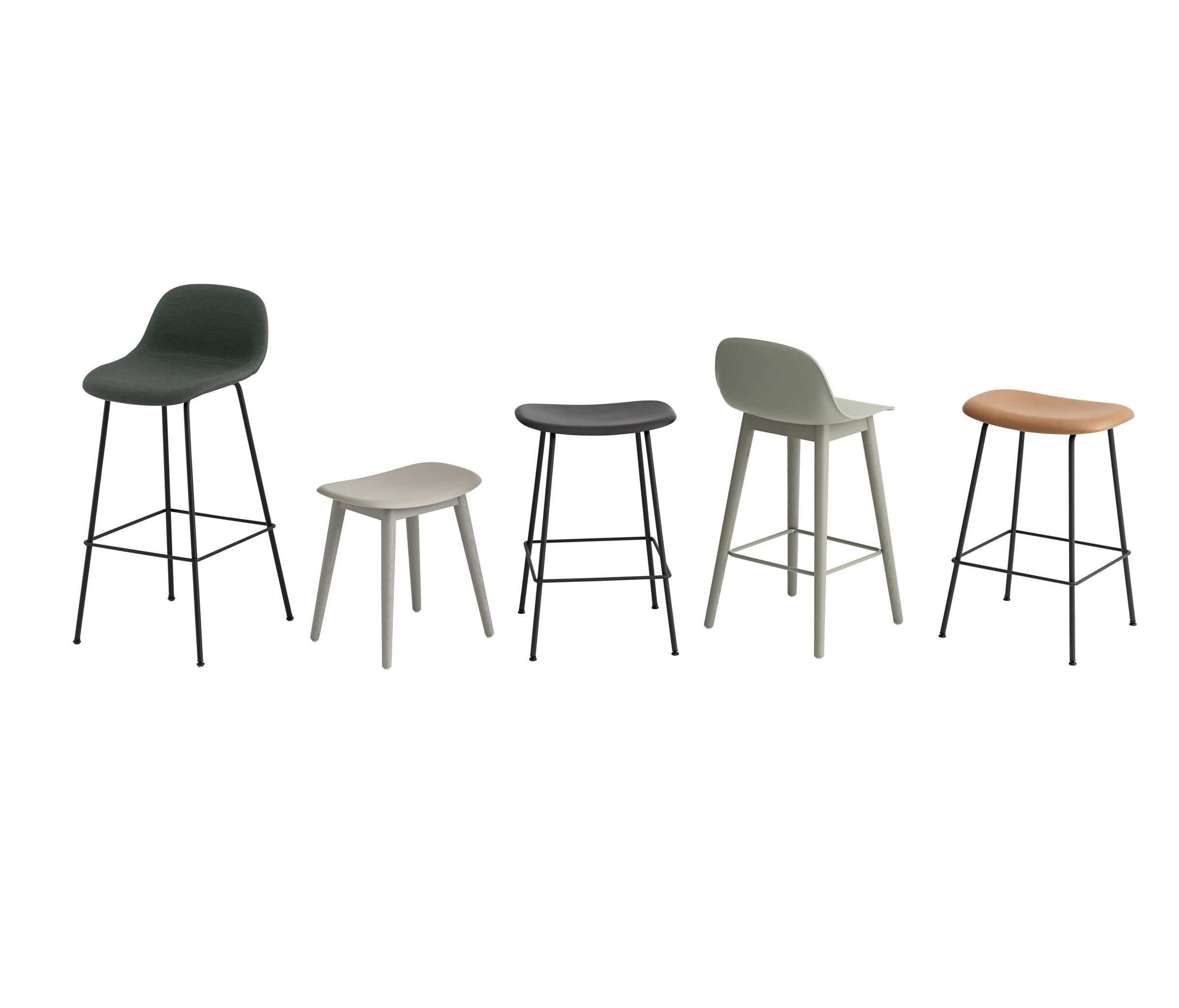 Fiber Stool 65 cm, With Backrest, Wood Base Dusty Green/Green