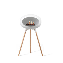 Le Feu Ground High, White Bowl, Soaptreated Oak Legs/Polished Steel Base 75 cm