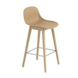 Fiber Stool 65 cm, With Backrest, Light Oak Wood Base/ Ochre plastic seat